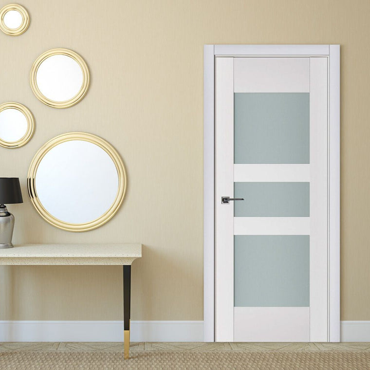 Nova Triplex 036 Soft White Laminated Modern Interior Door | Frosted Glass