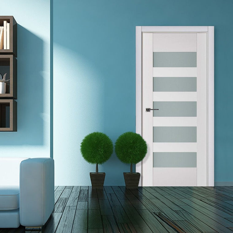 Nova Triplex 040 Soft White Laminated Modern Interior Door | Frosted Glass