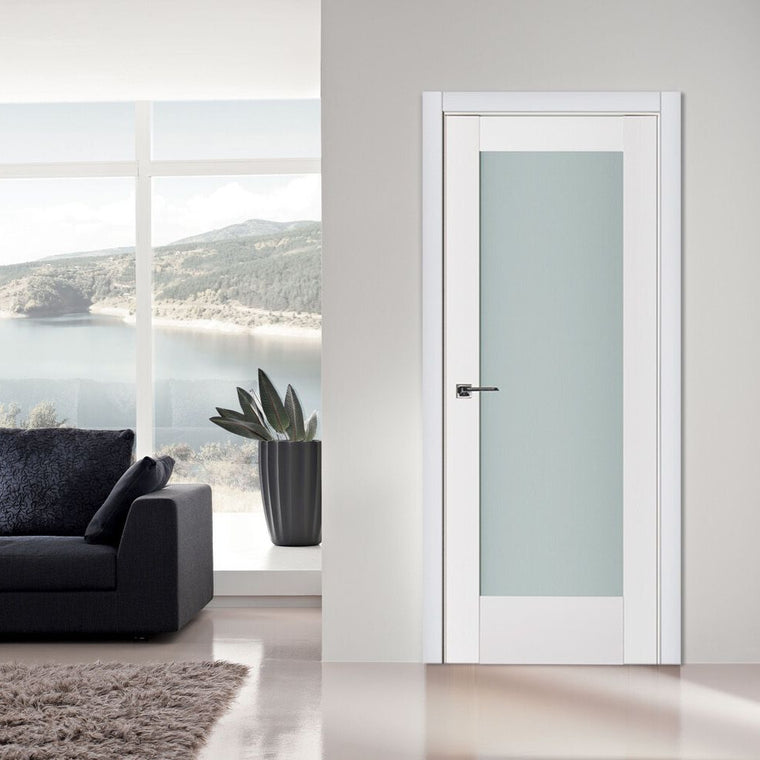 Nova Triplex 054 Soft White Laminated Modern Interior Door | Frosted Glass