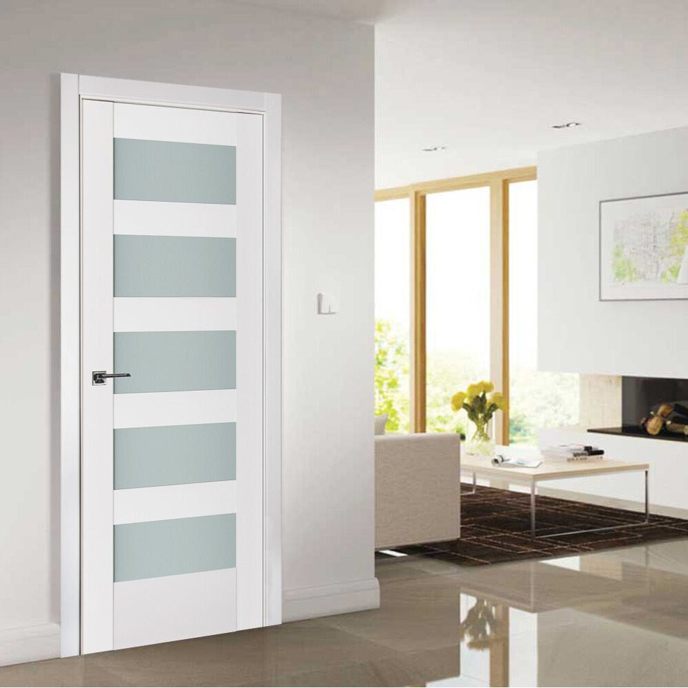 Nova Triplex 057 Soft White Laminated Modern Interior Door | Frosted Glass