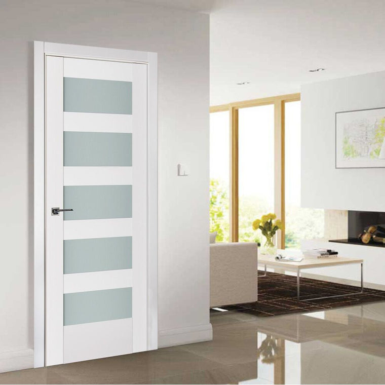 Nova Triplex 057 Soft White Laminated Modern Interior Door | Frosted Glass