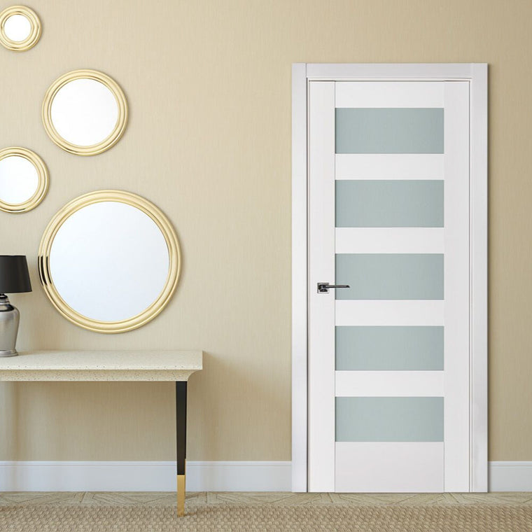 Nova Triplex 059 Soft White Laminated Modern Interior Door | Frosted Glass