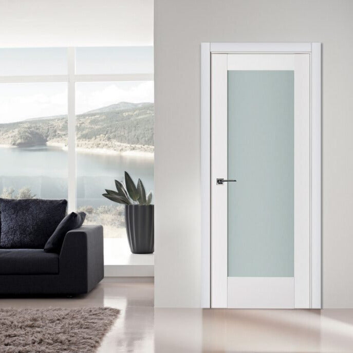 Nova Triplex 056 Soft White Laminated Modern Interior Door | Frosted Glass