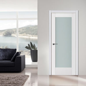 Nova Triplex 056 Soft White Laminated Modern Interior Door | Frosted Glass | Buy Doors Online