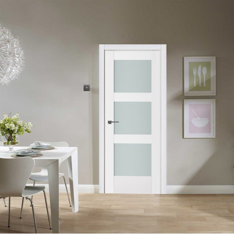 Nova Triplex 058 Soft White Laminated Modern Interior Door | Frosted Glass