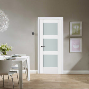 Nova Triplex 058 Soft White Laminated Modern Interior Door | Frosted Glass | Buy Doors Online