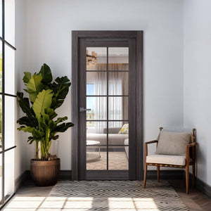 Palladio 10 Lite Clear Vetro Gray Oak Belldinni Modern Interior Door | Buy Doors Online