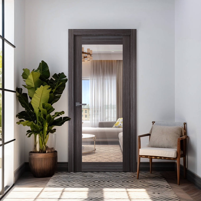 Palladio 207 Clear Vetro Gray Oak Belldinni Modern Interior Door