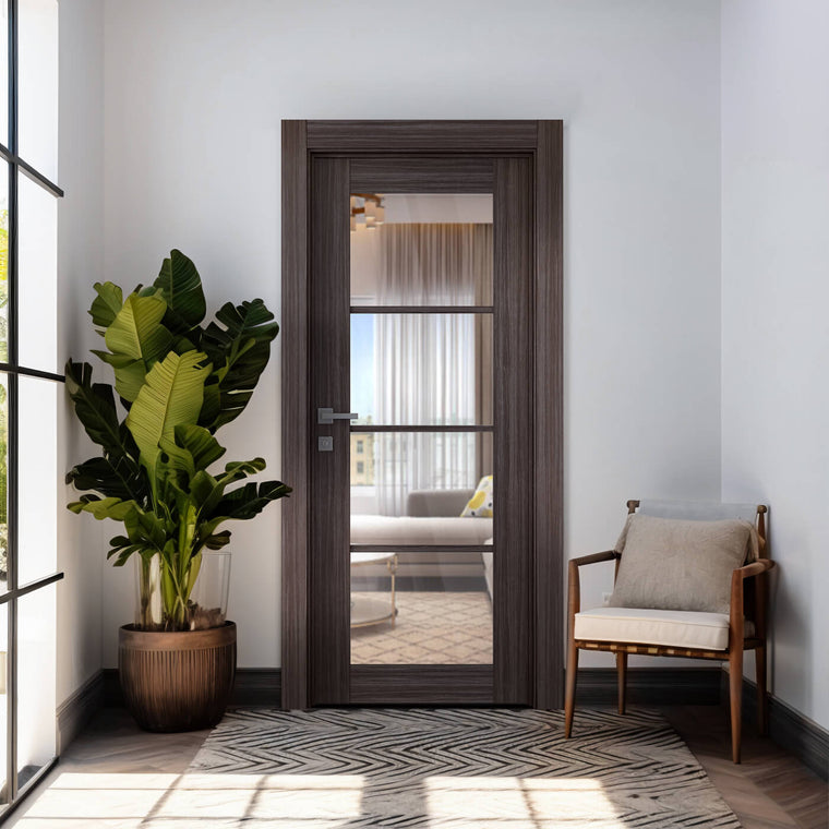 Palladio 4 Lite Clear Vetro Gray Oak Belldinni Modern Interior Door