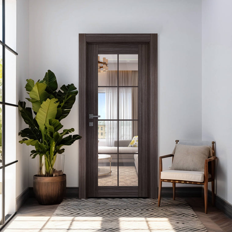 Palladio 8 Lite Clear Vetro Gray Oak Belldinni Modern Interior Door