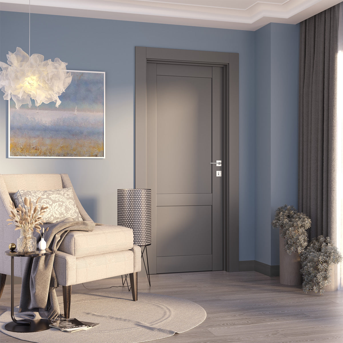 Shaker 2 Panel Gray Matte Frameless Belldinni Modern Interior Door, image size:1200x1200