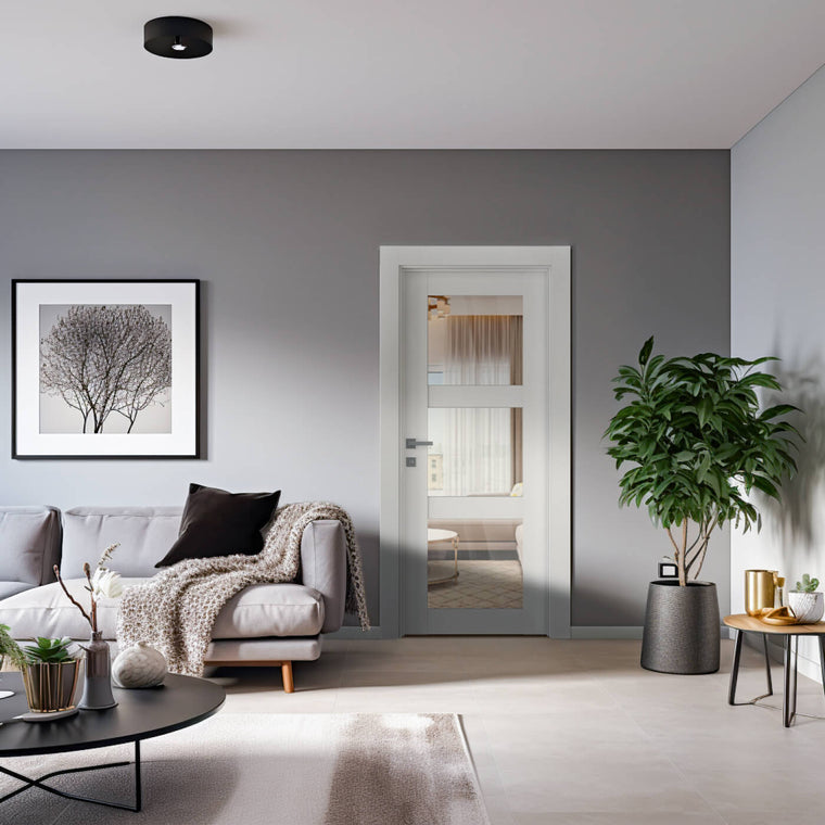 Smart Pro 3 Lite Clear Vetro Polar White Belldinni Modern Interior Door