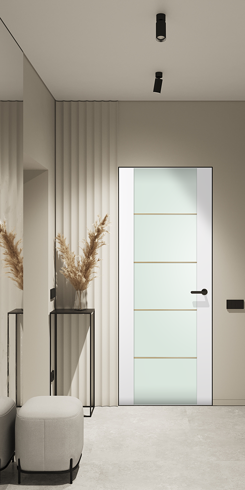 Smart Pro H3G 4H Gold Strips Vetro Polar White Frameless Belldinni Modern Interior Door