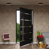 Single pivot metal-aluminum modern exterior door with tinted clear-mirrored glass | Axis 1115