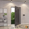 Single pivot metal-aluminum modern exterior door with tinted clear-mirrored glass | Axis 1130