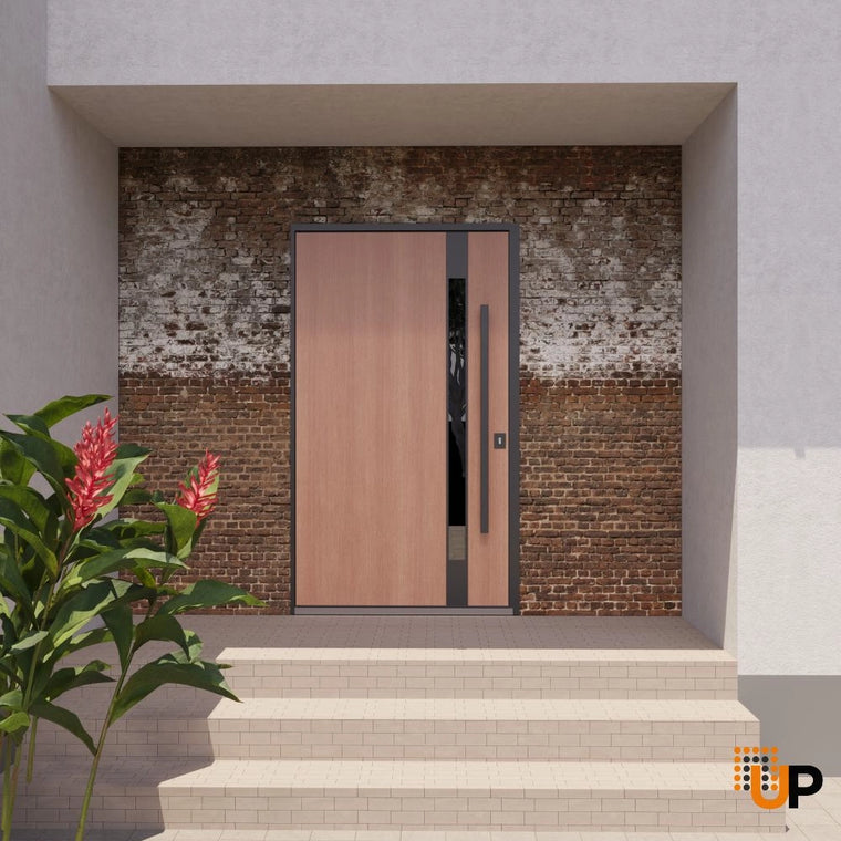 Single pivot metal-aluminum| Modern exterior door with tinted clear-mirrored glass | Axis 1133
