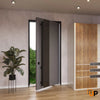 Single pivot metal-aluminum modern exterior door with tinted clear-mirrored glass | Axis 1711