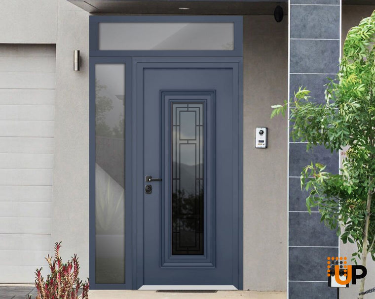 Front Exterior Prehung Steel Door | Stainless Inserts Single Modern Painted Door | Ballucio 6044