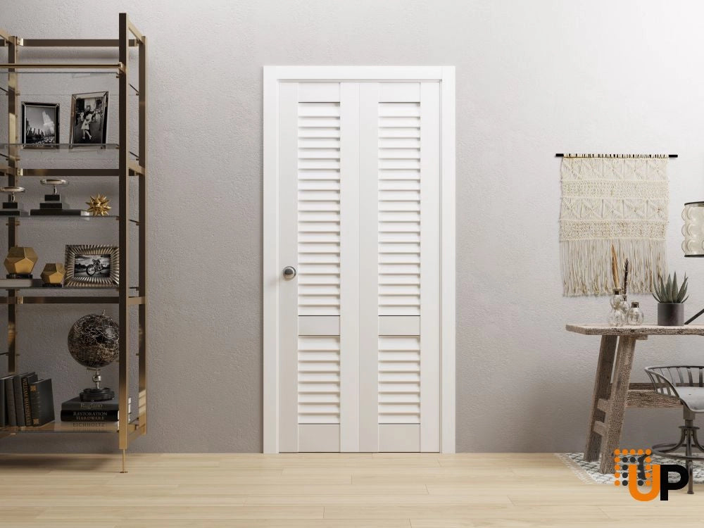 Sliding Closet Bi-fold Doors | Wood Solid Louvered Doors | Louver 3388 Primed White