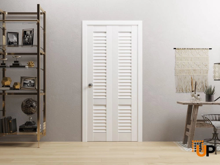 Sliding Closet Bi-fold Doors | Wood Solid Louvered Doors | Louver 3388 Primed White
