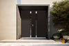 Front Exterior Prehung Steel Doors | Stainless Inserts Single Modern Doors | Brown | Cynex 6777