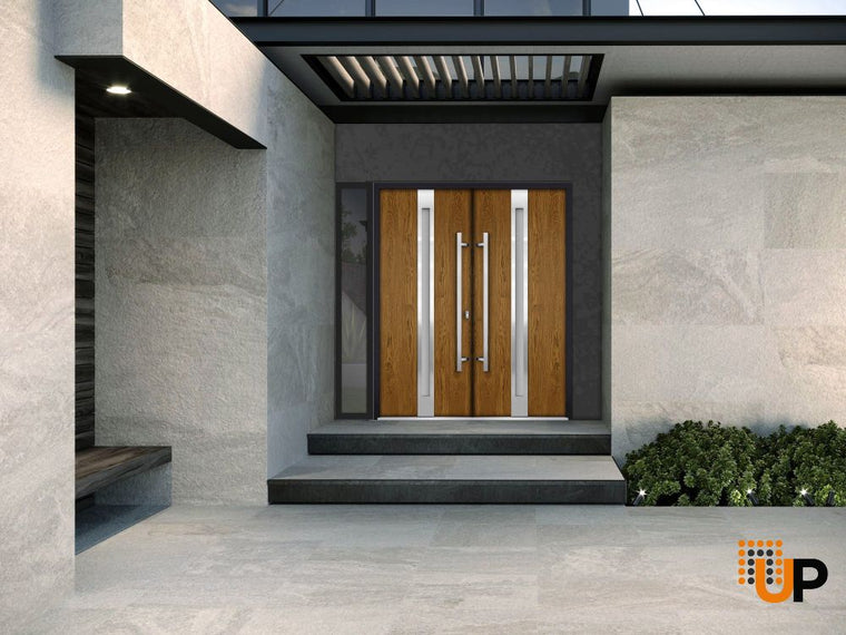 Front Exterior Prehung Steel Double Doors | Stainless Inserts Double Modern Painted Door | Deux 1713