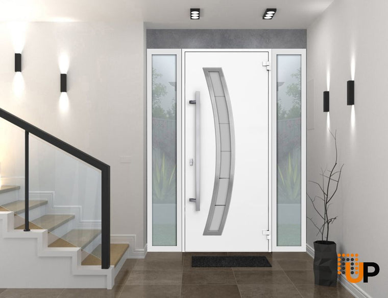 Front Exterior Prehung Steel Door | Stainless Inserts Single Modern Painted Door | Deux 6500