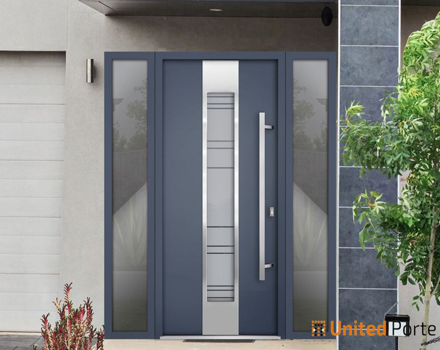 Front Exterior Prehung Steel Door | Stainless Inserts Single Modern Painted | Deux 0757