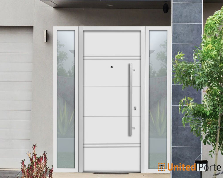 Front Exterior Prehung Steel Door | Stainless Inserts Modern Painted Door | Deux 1705