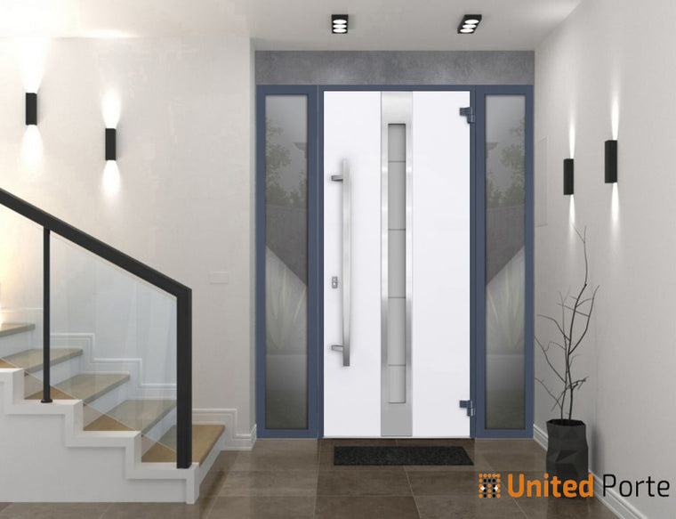 Front Exterior Prehung Steel Door | Stainless Inserts Single Modern Painted Door | Deux 1717