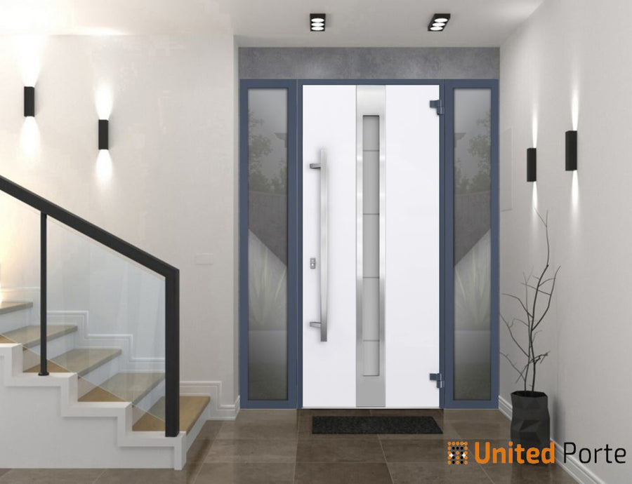 Front Exterior Prehung Steel Door | Stainless Inserts Single Modern Painted Door | Deux 1717