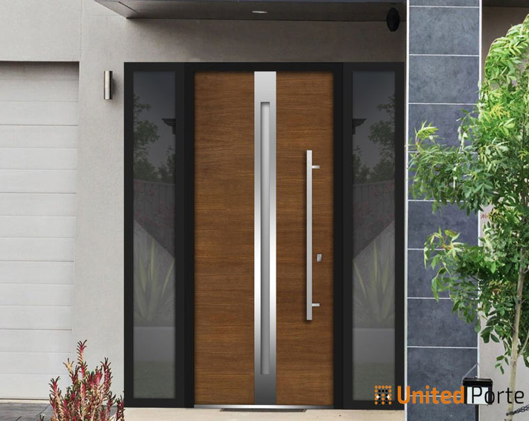 Front Exterior Prehung Steel Door | Stainless Inserts Modern Painted Door | Deux 1744