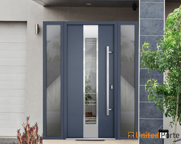 Front Exterior Prehung Steel Door | Stainless Inserts Modern Painted Door | Deux 5755
