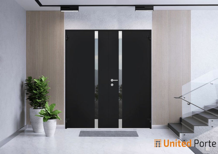 Front Exterior Prehung Steel Doors | Stainless Inserts Single Modern Doors | Black | Cynex 6777