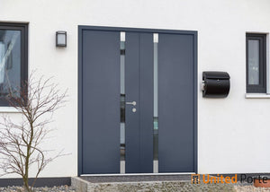 Front Exterior Prehung Steel Doors | Stainless Inserts Single Modern Doors | Gray Graphite | Buy Doors Online