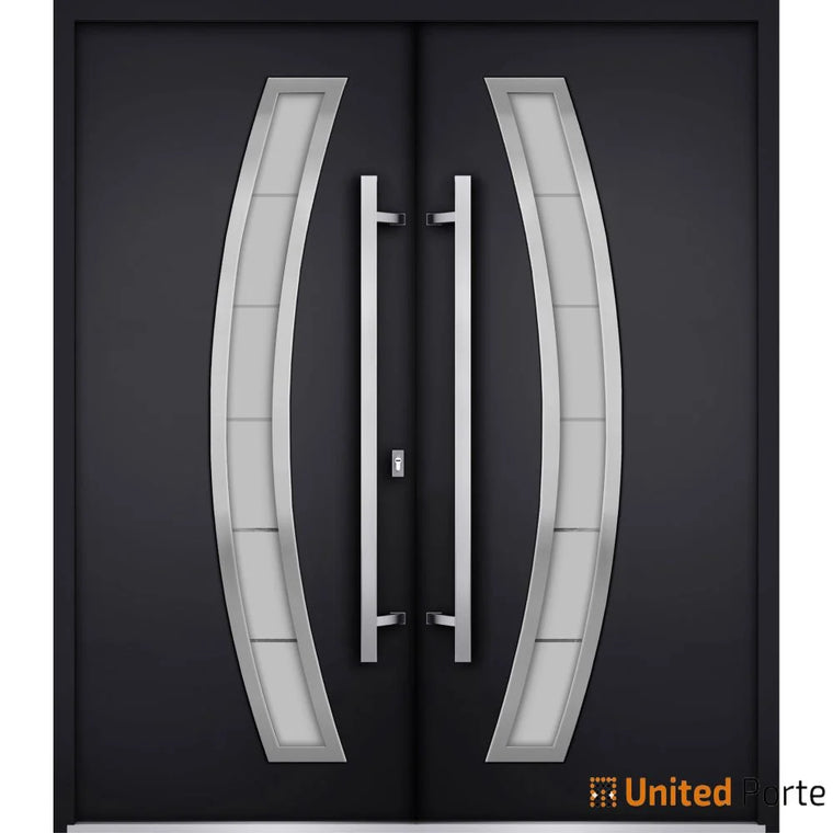 Front Exterior Prehung Steel Door | Stainless Inserts Single Modern Painted Door | Deux 6500