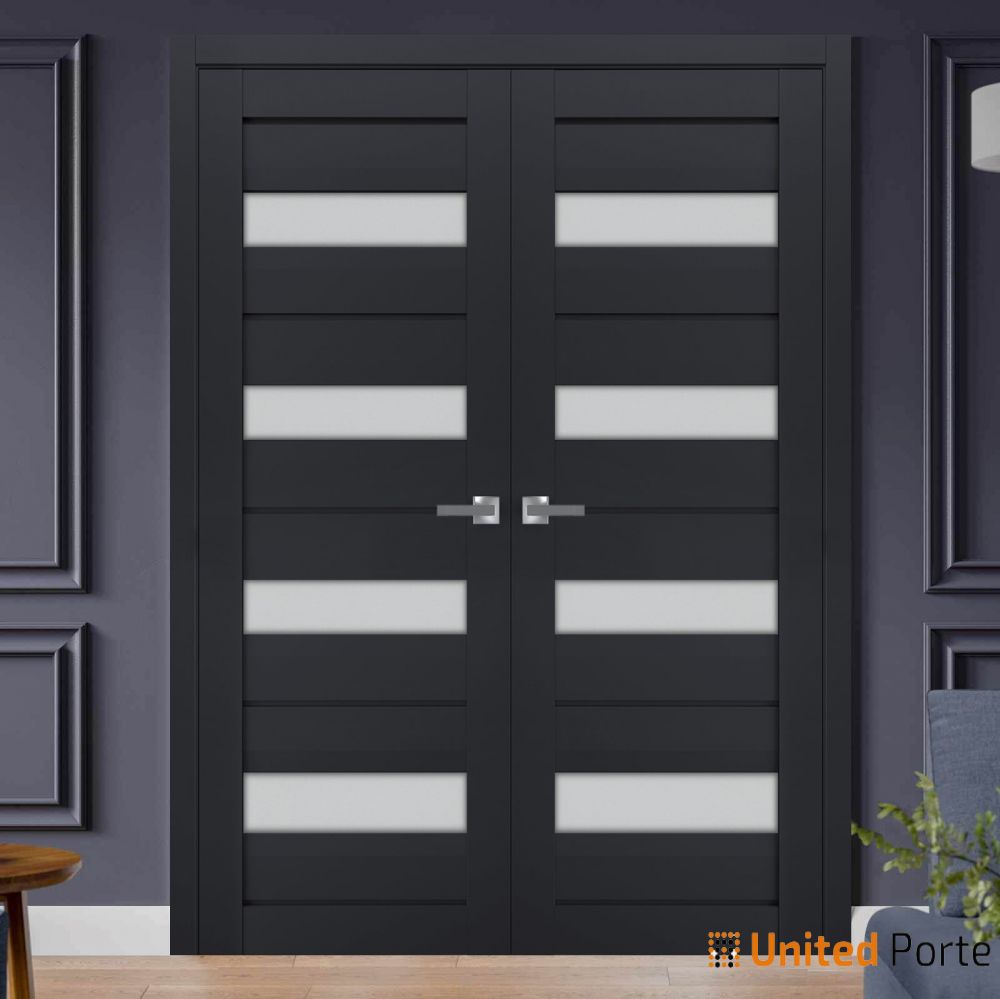 Interior Solid French Swing Door with Frosted Glass | Bathroom Bedroom Sturdy Doors | Veregio 7455