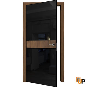 Invisible Solid Hidden Door with Handle | Sahara Black with Silver Hidden Frame | Modern Frameless Doors | Buy Doors Online