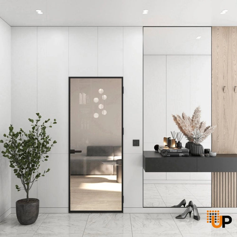 Single Aluminum Glass Swing Modern Aluminum Swing Door with Clear Glass | Lumo 1800 Black