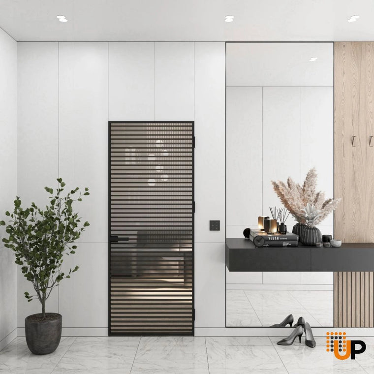 Single Aluminum Glass Swing Modern Aluminum Swing Door with Frosted Glass | Lumo 1801 Black