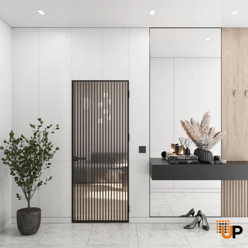 Single Aluminum Glass Swing Modern Aluminum Swing Door with Frosted Glass | Lumo 1802 Black