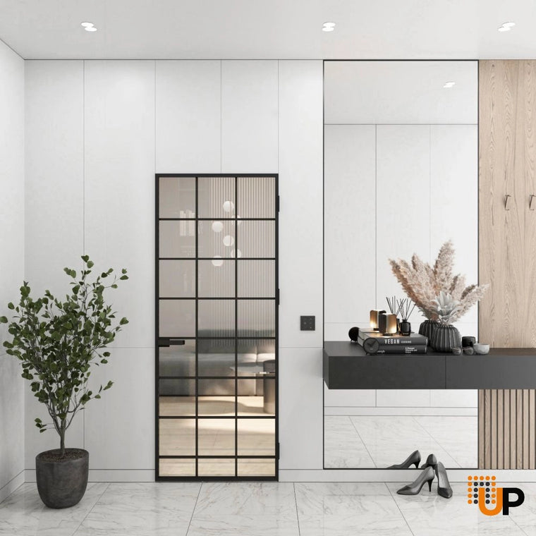 Single Aluminum Glass Swing Modern Aluminum Swing Door with Frosted Glass | Lumo 1804 Black