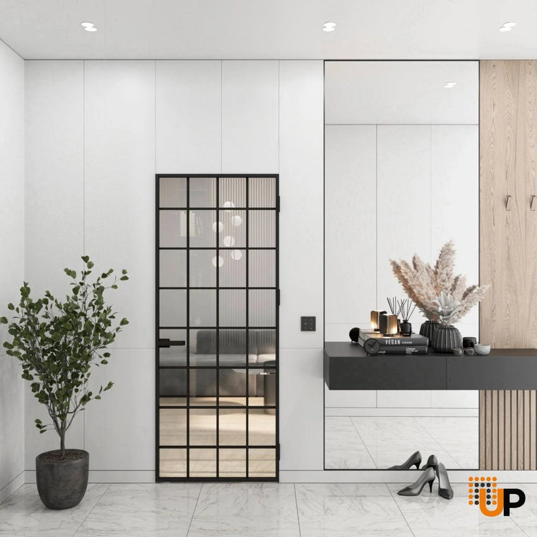 Single Aluminum Glass Swing Modern Aluminum Swing Door with Frosted Glass | Lumo 1805 Black