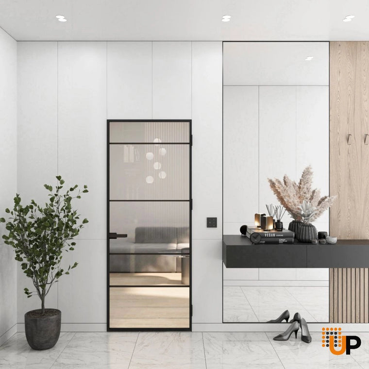 Single Aluminum Glass Swing Modern Aluminum Swing Door with Frosted Glass | Lumo 1808 Black