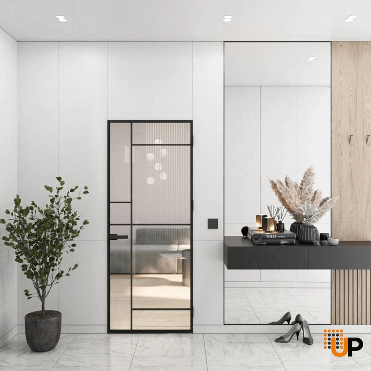 Single Aluminum Glass Swing Modern Aluminum Swing Door with Frosted Glass | Lumo 1809 Black