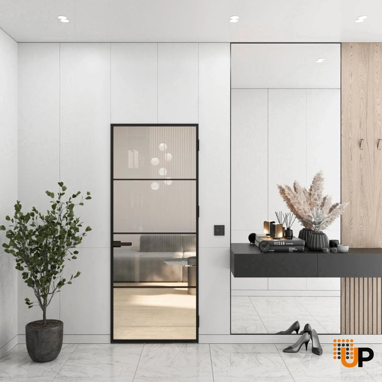 Single Aluminum Glass Swing Modern Aluminum Swing Door with Frosted Glass | Lumo 1813 Black
