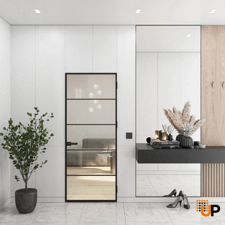 Single Aluminum Glass Swing Modern Aluminum Swing Door with Frosted Glass | Lumo 1814 Black