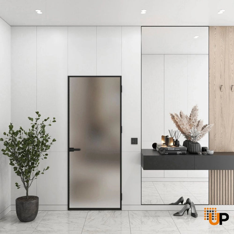 Single Aluminum Glass Swing Modern Aluminum Swing Door with Frosted Glass | Lumo 1900 Black (Copy)