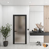 Single Aluminum Glass Swing Modern Aluminum Swing Door with Frosted Glass | Lumo 1900 Black