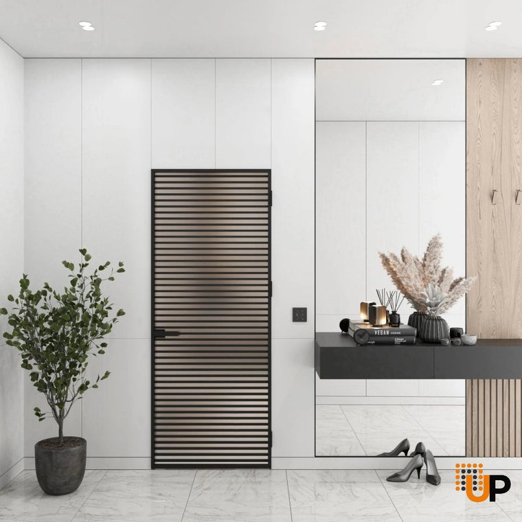 Single Aluminum Glass Swing Modern Aluminum Swing Door with Frosted Glass | Lumo 1901 Black